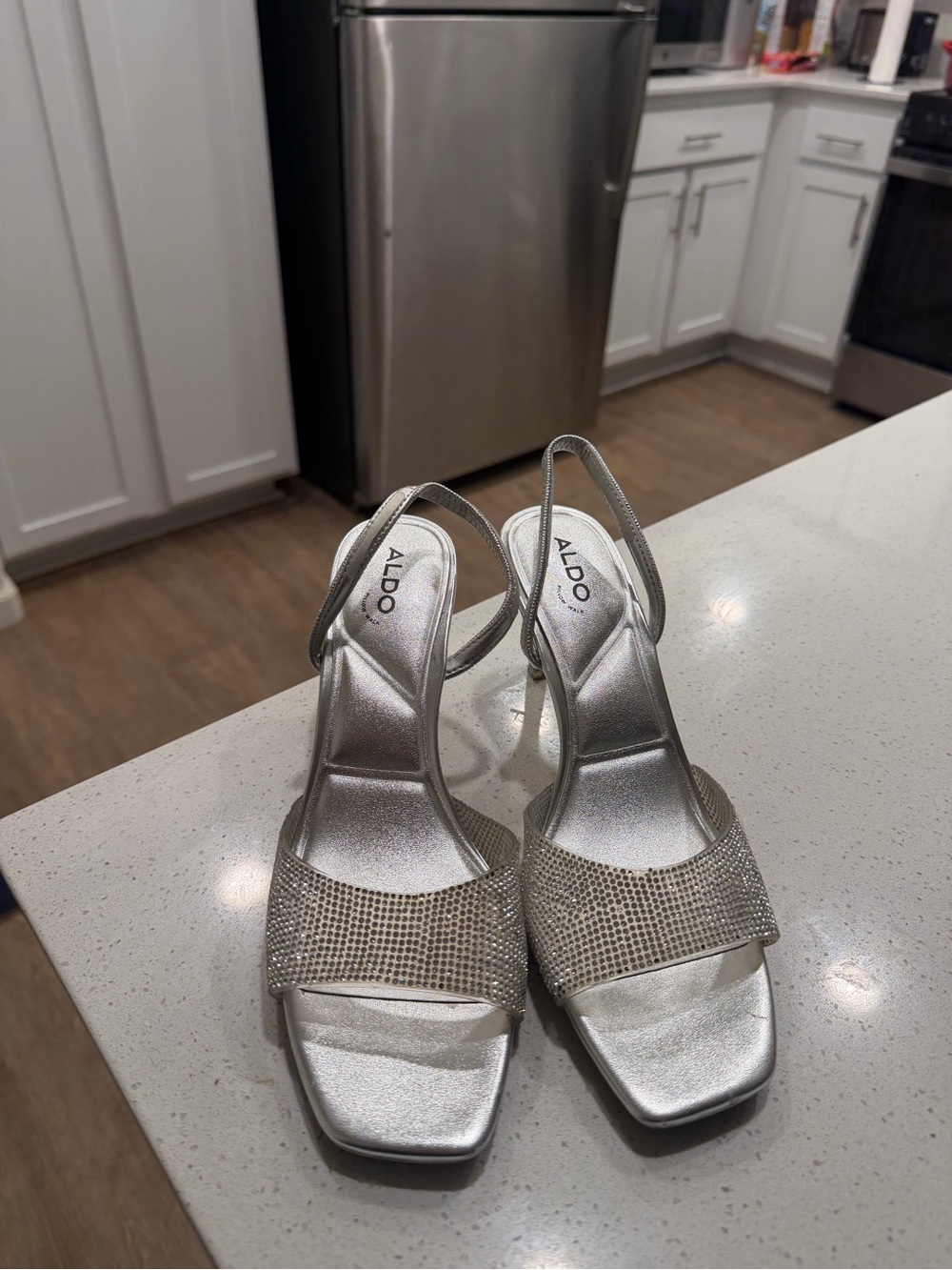 ALDO Silver Rhinestone Slingback Heels